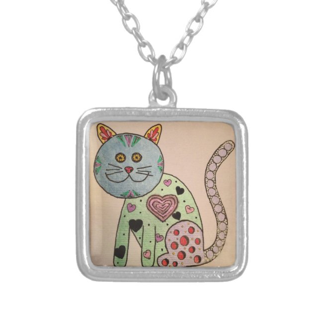 Metalic Tangle Cat Necklace (Front)