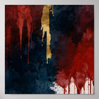 Metalica Red, Gold and Blue oil paint poster 