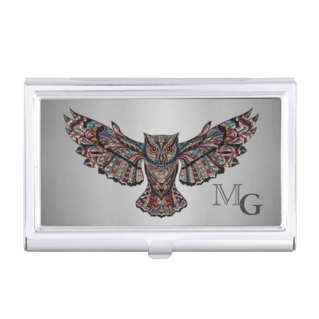 Metalized Owl Art Case For Business Cards (Front)