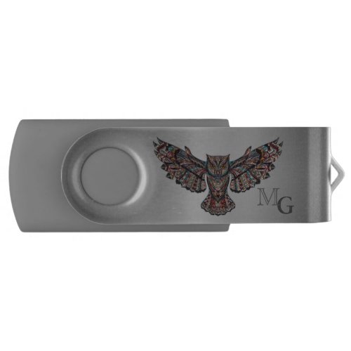 Metalized Owl Art Monogram Flash Drive