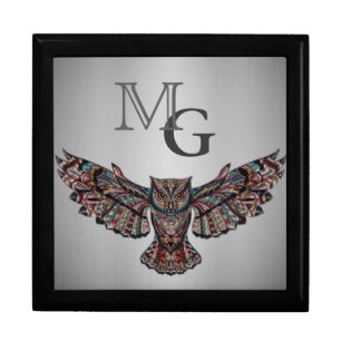 Metalized Owl Art Monogram Gift Box