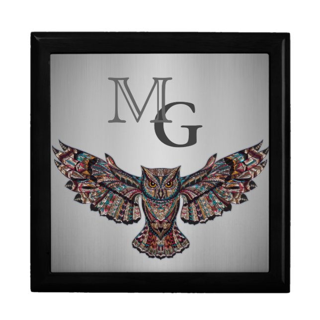 Metalized Owl Art Monogram Gift Box (Front)