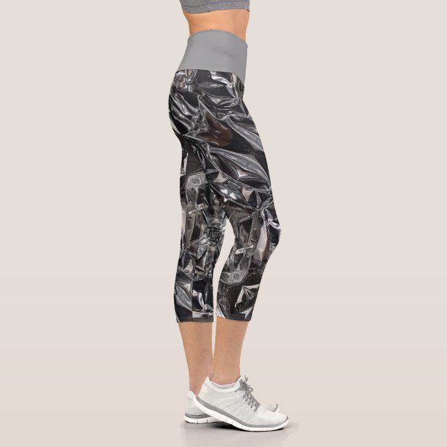 Metallic Abstract 101 Steel Gray Capri Leggings (Right)
