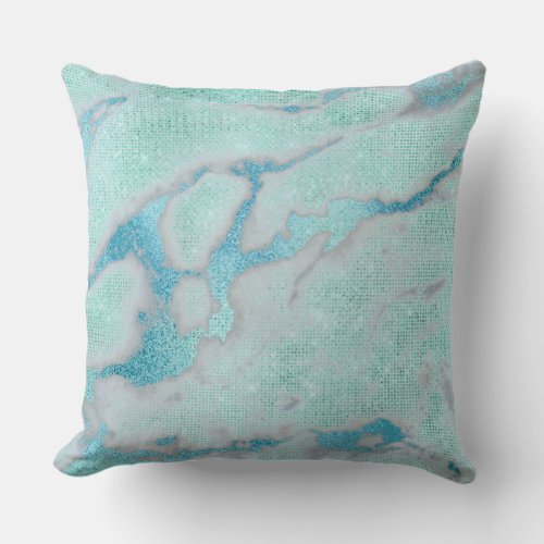 Metallic Abstract Beach Ocean Blue Glam Glitter Throw Pillow