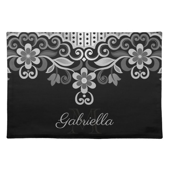 Metallic Abstract Floral Cloth Placemat (Front)