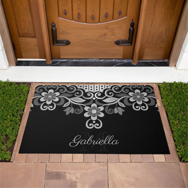 Metallic Abstract Floral Doormat (Outdoor)