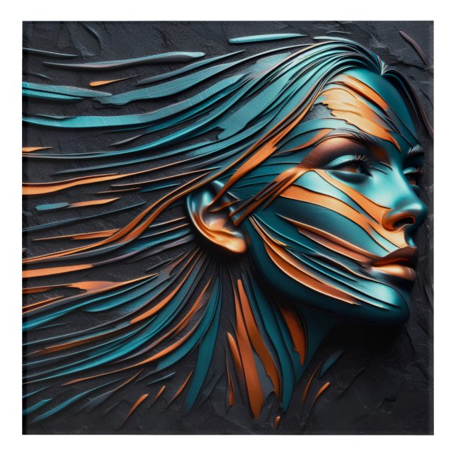 Metallic Abstract Woman's Face Art. Acrylic Print (Front)
