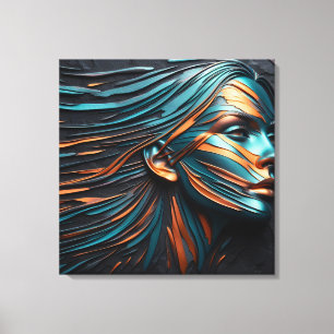 Metallic Abstract Woman's Face Art. Canvas Print