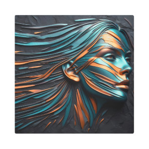 Metallic Abstract Woman's Face Art. Metal Print