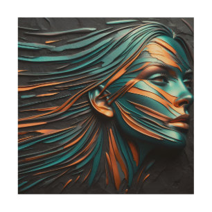 Metallic Abstract Woman's Face Art. Wood Wall Art