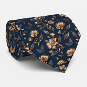 Metallic Accent Floral Pattern Neck Tie