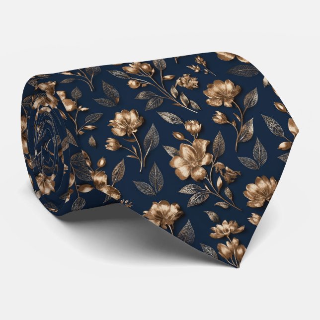 Metallic Accent Floral Pattern Neck Tie (Rolled)