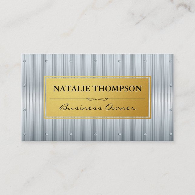 Metallic Aluminum | Rivets Gold Frame Business Card (Front)