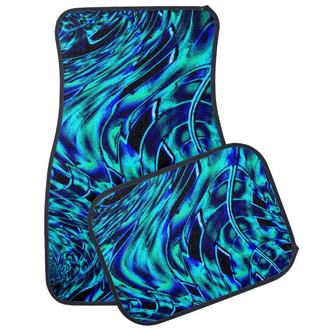 Metallic and crooked illusion, blue to green image car floor mat (Set)