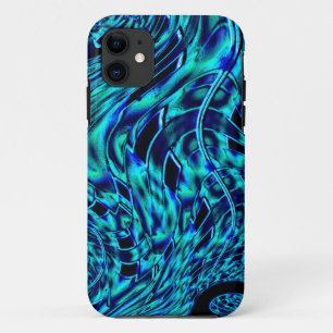Metallic and crooked illusion, blue to green image iPhone 11 case