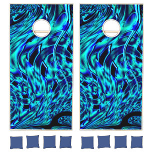 Metallic and crooked illusion, blue to green image cornhole set