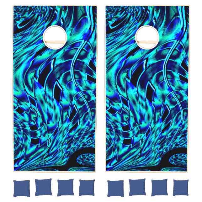 Metallic and crooked illusion, blue to green image cornhole set (Set)