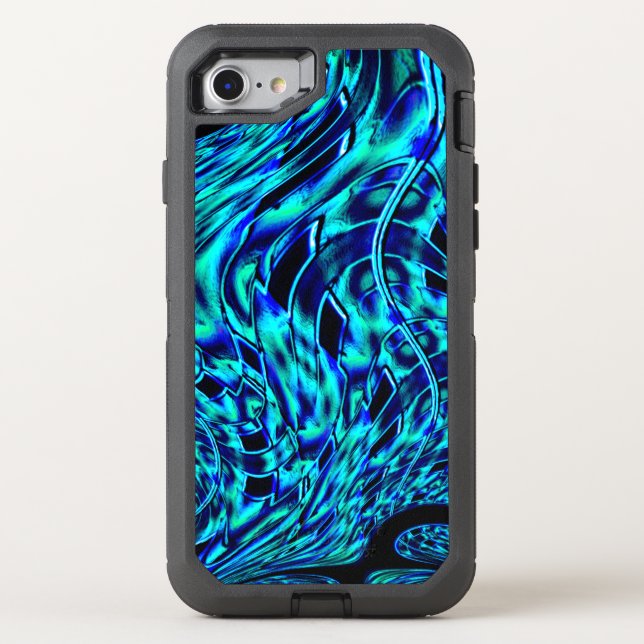 Metallic and crooked illusion, blue to green image otterbox iPhone case (Back)