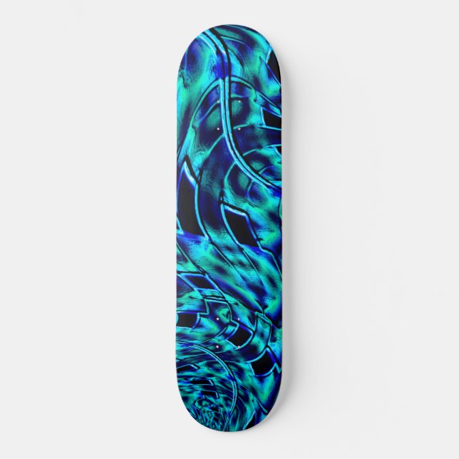 Metallic and crooked illusion, blue to green image skateboard (Front)