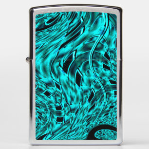 Metallic and crooked illusion, vivid cyan image zippo lighter