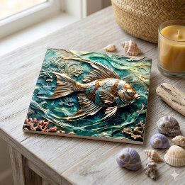Metallic Angelfish Marine Life Decor Ceramic Tile