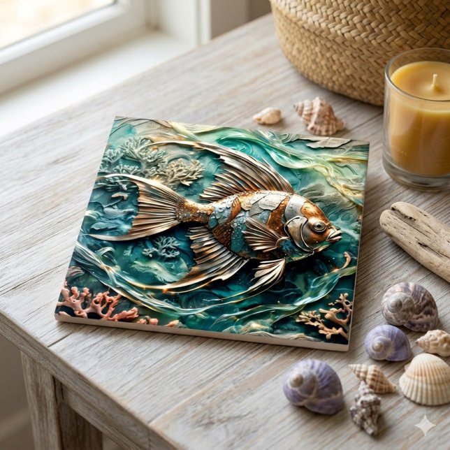 Metallic Angelfish Marine Life Decor Ceramic Tile (Creator Uploaded)
