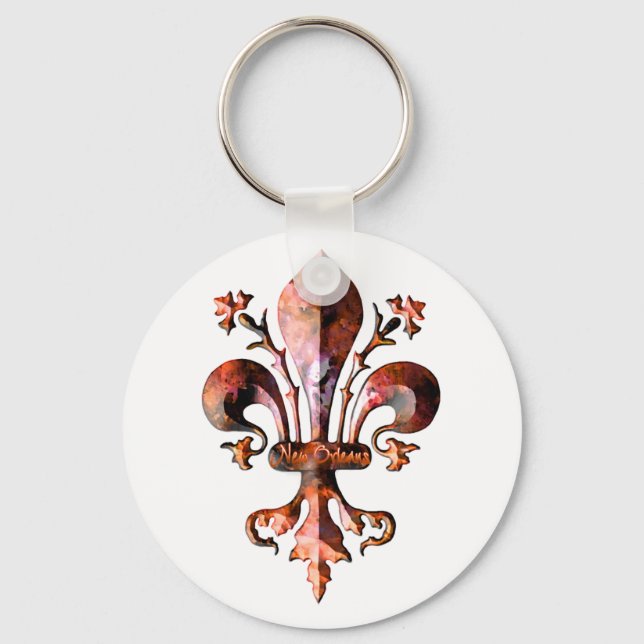 Metallic Antique New Orleans Fleur de lis Keychain (Front)
