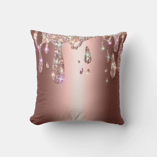 *~* Metallic AP7 Drip Dripping GLITTER Rose Copper Throw Pillow (Front)