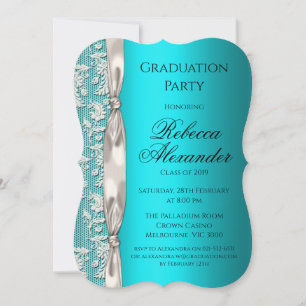 Metallic Aqua and White Ribbon Graduation Invitation