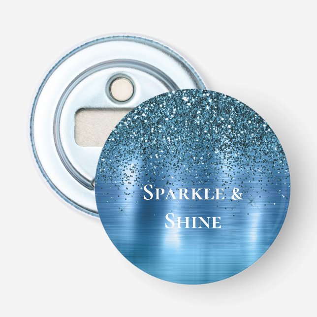 Metallic Aqua Blue Glitter Bottle Opener (Front)