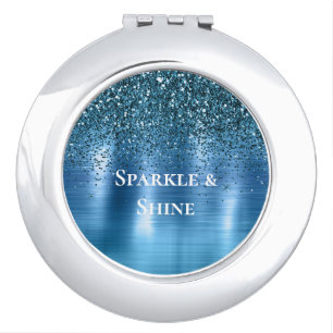 Metallic Aqua Blue Glitter Compact Mirror