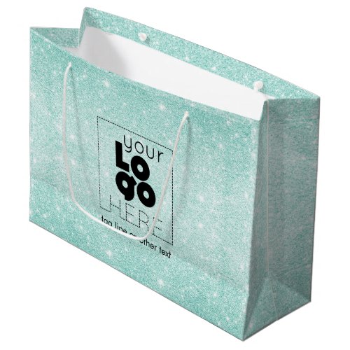 Metallic Aqua Blue Glitter Logo Paper Shopping Bag