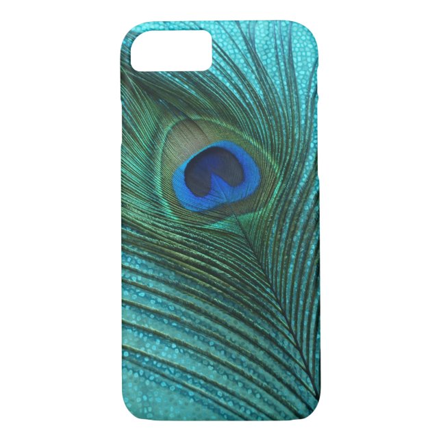 Metallic Aqua Blue Peacock Feather Case-Mate iPhone Case (Back)