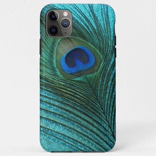 Metallic Aqua Blue Peacock Feather iPhone 11 Pro Max Case