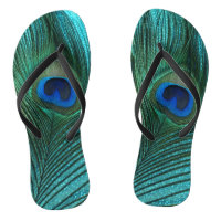Metallic Aqua Blue Peacock Feather Flip Flops