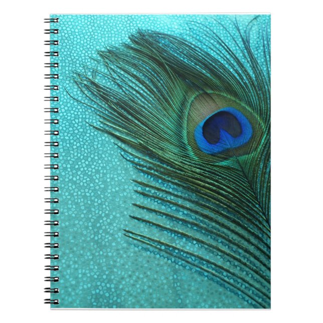 Metallic Aqua Blue Peacock Feather Notebook (Front)