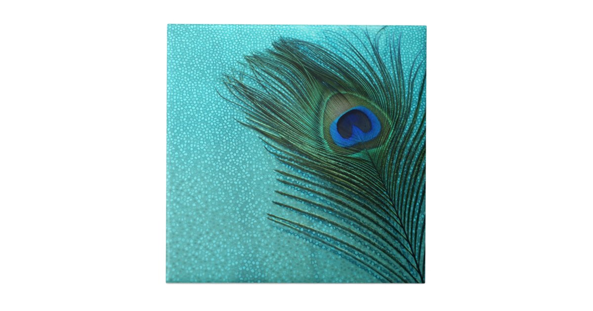 Metallic Aqua Blue Peacock Feather Tile | Zazzle