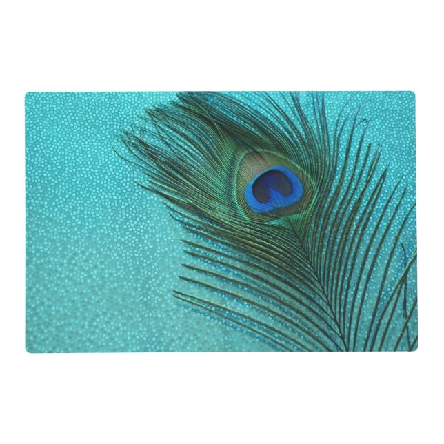 Metallic Aqua Blue Peacock Placemat (Front)