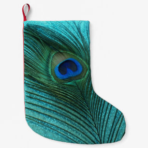 Metallic Aqua Blue Peacock Small Christmas Stocking