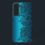 Metallic Aqua Blue With Black Paisley Lace Samsung Galaxy S22  Case<br><div class="desc">Image of a aqua blue metallic design brushed aluminum look with black floral paisley lace.</div>
