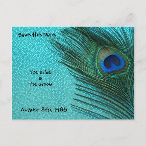 Metallic Aqua Peacock Save the Date Postcard