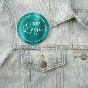 Metallic Aqua Teal Circular Logo Name Tag