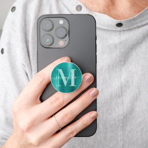Metallic Aqua Teal Signature Monogram PopSocket