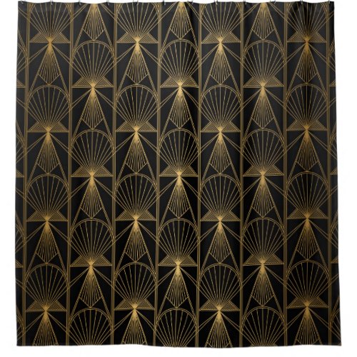 Metallic Art Deco Black Gold Lace Shower Curtain