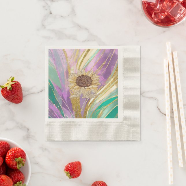  Metallic Art Sunflower Paper Coined Cocktail  Napkins (Insitu)
