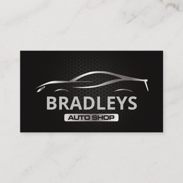 Metallic Auto Sports Car Logo | Carbon Fiber  Business Card (Front)