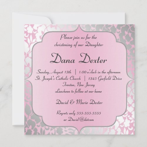 Metallic Baby Pink Baptism Invitation