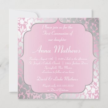 Metallic Baby Pink First Communion Invitation by Mintleafstudio at Zazzle
