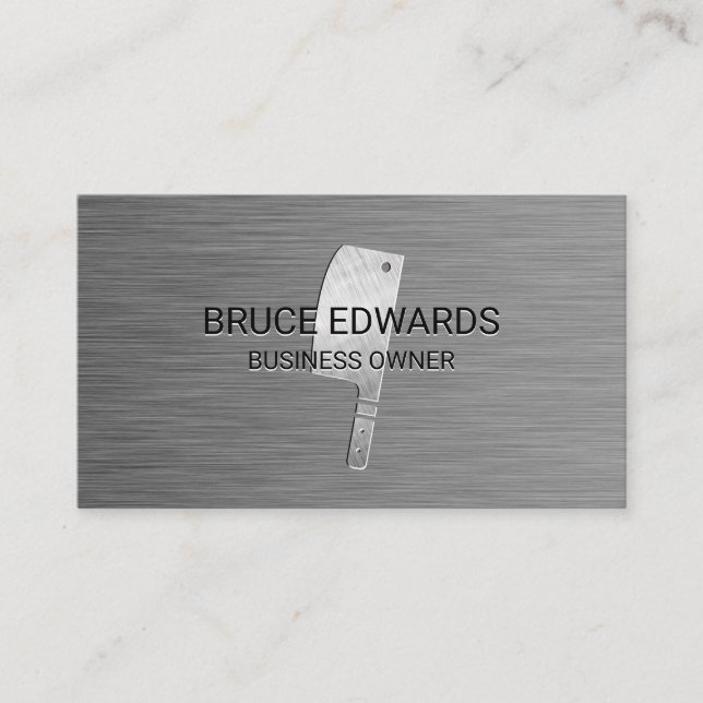 Metallic Background Butchers Knife Business Card (Front)