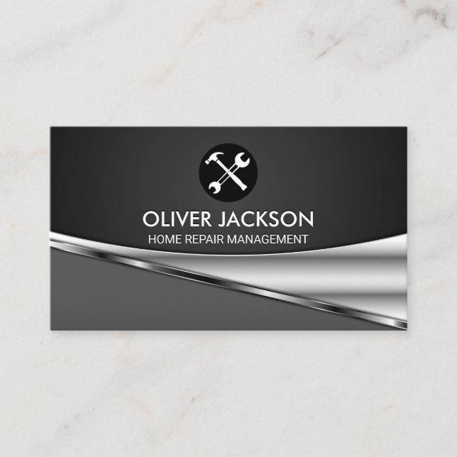 Metallic Background | Hardware Tools Business Card (Front)